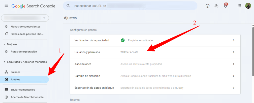 dar acceso a google search console