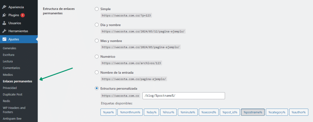 enlaces permanentes wordpress